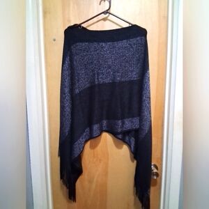 Elegant Black and Gray Women's Sweater Poncho One Size